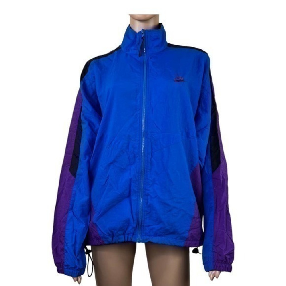 Vintage 90s Nike Swoosh Logo Nylon Windbreaker Jacket Blue Black Purple size M